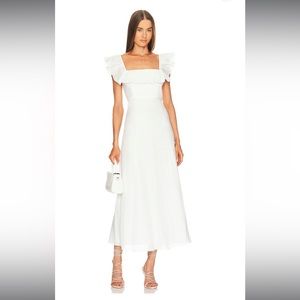 Zimmermann Cira Ruffle Neck Midi dress in ivory size 1/S